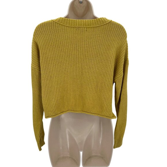 Wild Fable Women’s Yellow Ribbed Knit Cropped Sweater Size Medium - Picture 3 of 7